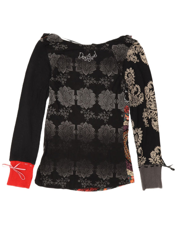 Desigual damski top graficzny z długim rękawem, UK 18 XL, czarny, bawełniany paisley