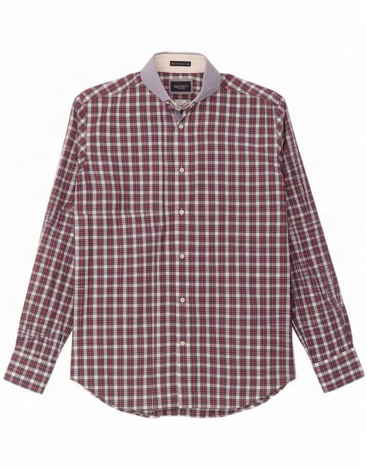 Hackett Koszula męska slim fit, mała, czerwona, bawełniana w kratkę