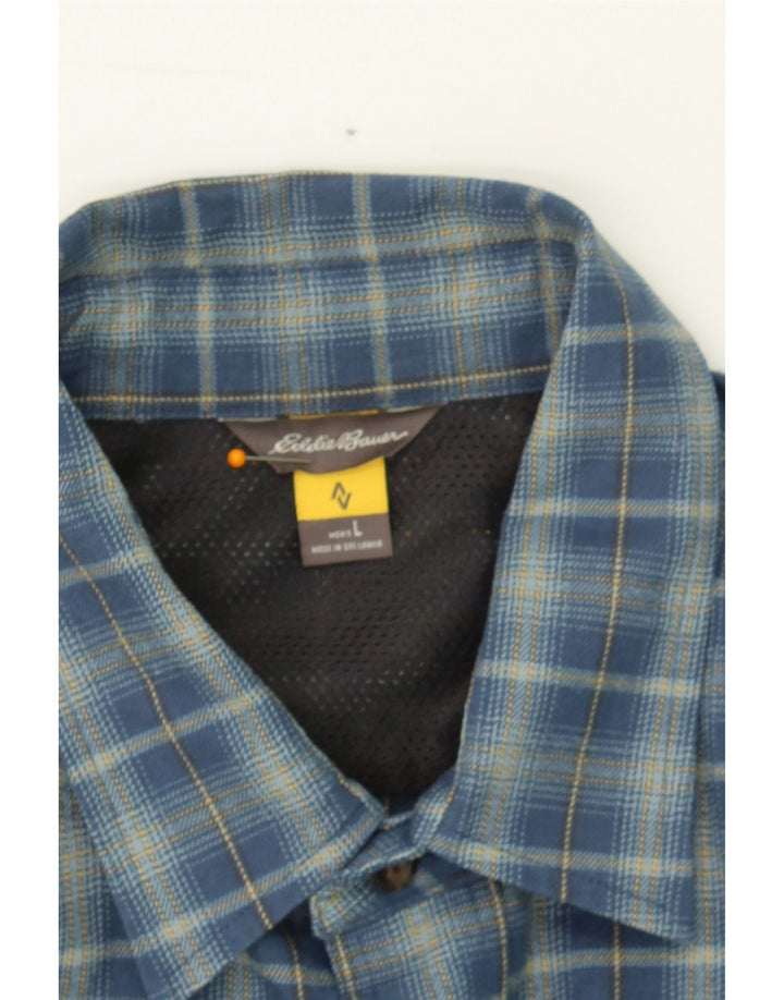 EDDIE BAUER Mens Flannel Shirt Large Blue Check Polyester Vintage Eddie Bauer and Second-Hand Eddie Bauer from Messina Hembry 