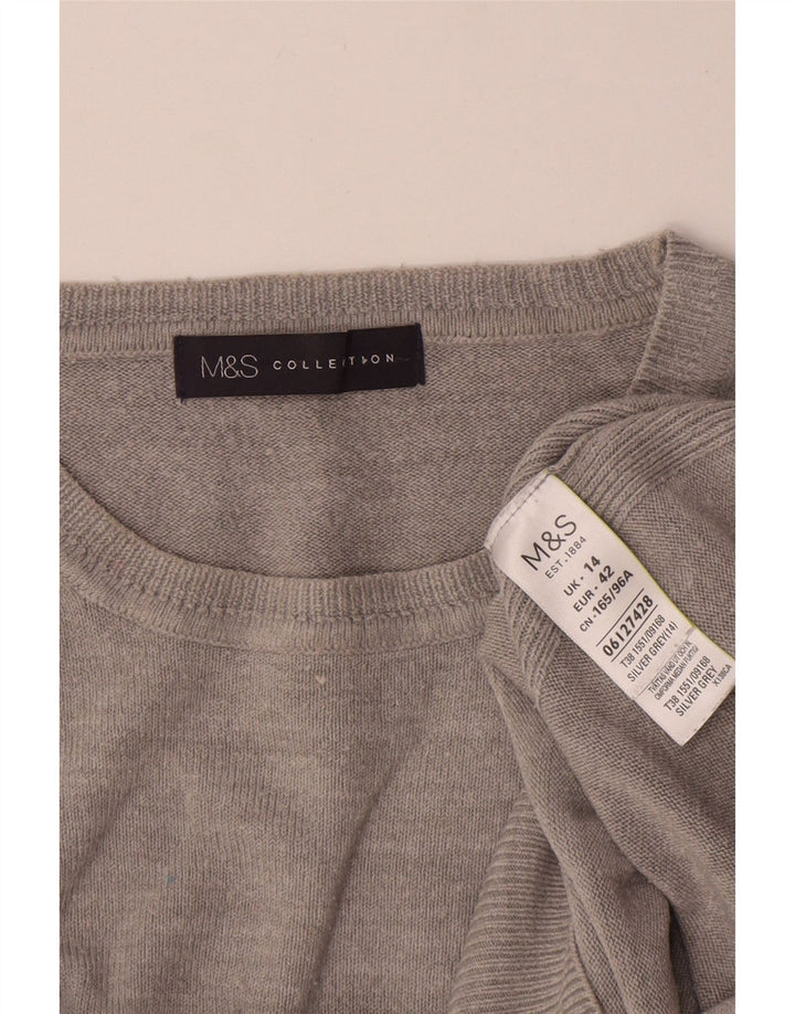 Marks & Spencer Damski sweter z okrągłym dekoltem UK 14, duży, szary, akrylowy