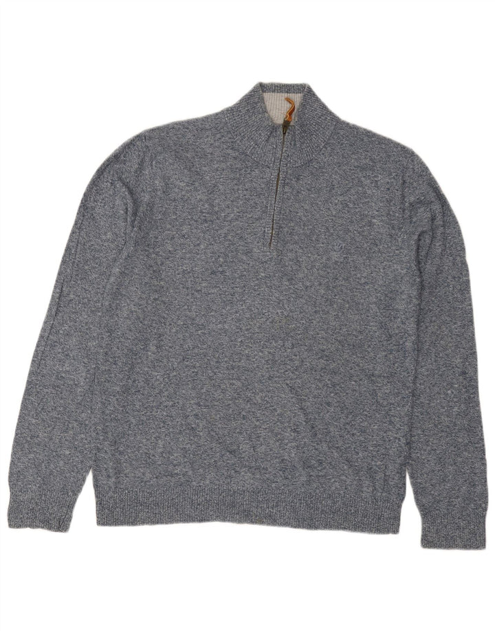 Męski sweter z zamkiem błyskawicznym Fat Face Średni niebieski nakrapiany bawełniany klasyk