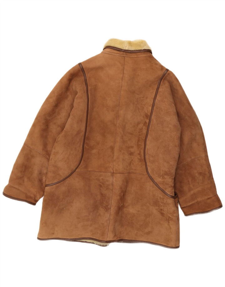 Vintage damski oversize'owy płaszcz z owczej skóry IT 48 XL, brązowy, z owczej skóry