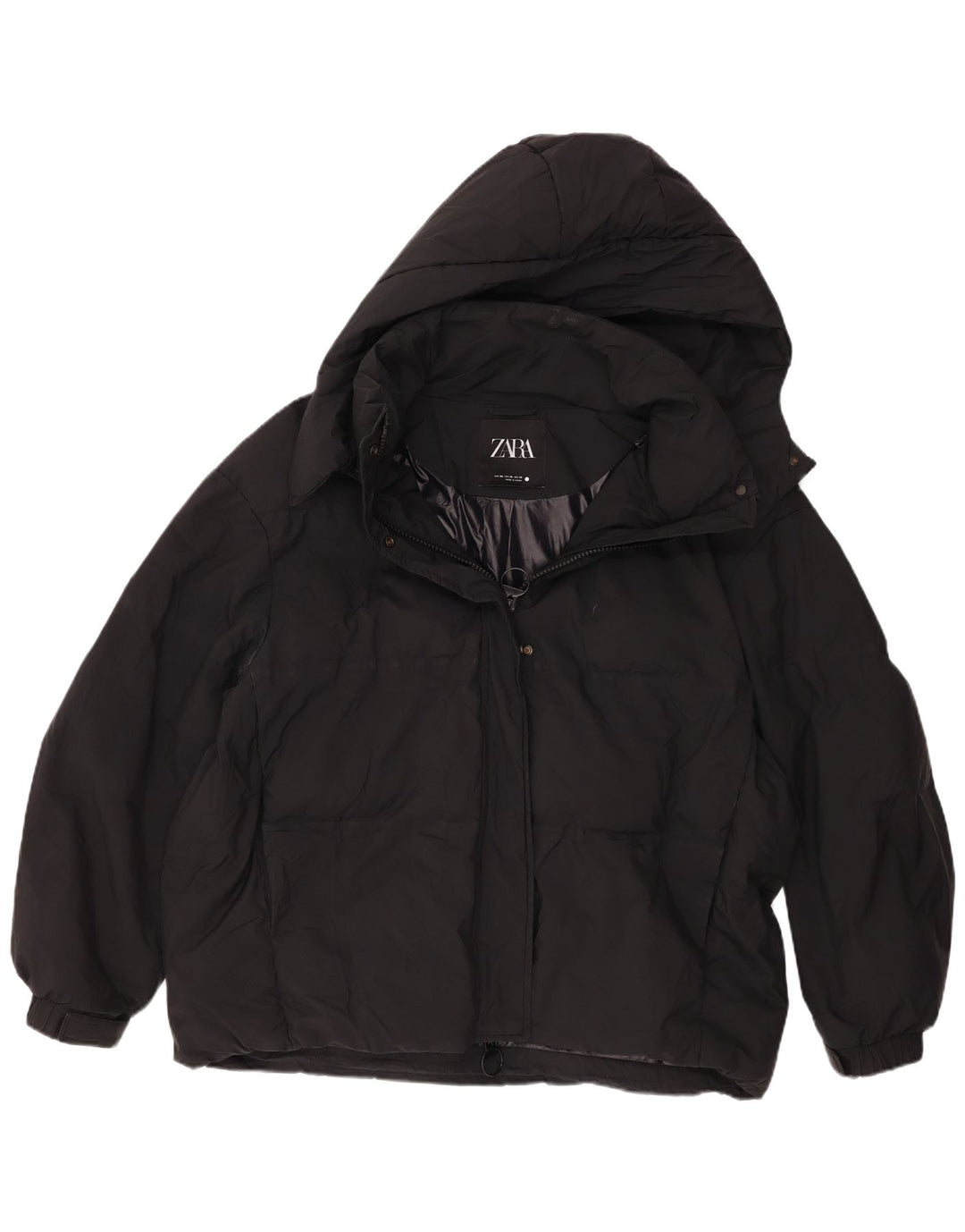 Damska kurtka z kapturem, oversize, wyściełana Zara UK 18 XL, czarna