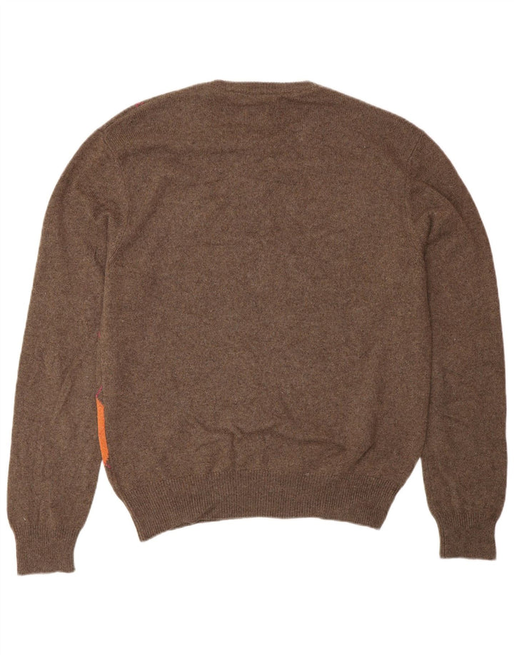 Męski sweter z okrągłym dekoltem w stylu VINTAGE IT 48 Mały brązowy Argyle/Diament
