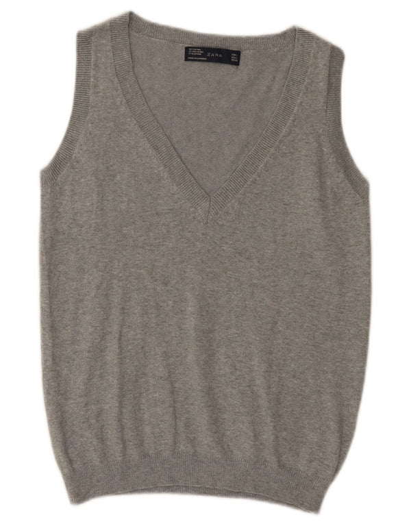 Zara Womens Crop Vest Tank Top UK 14 Large Grey Cotton