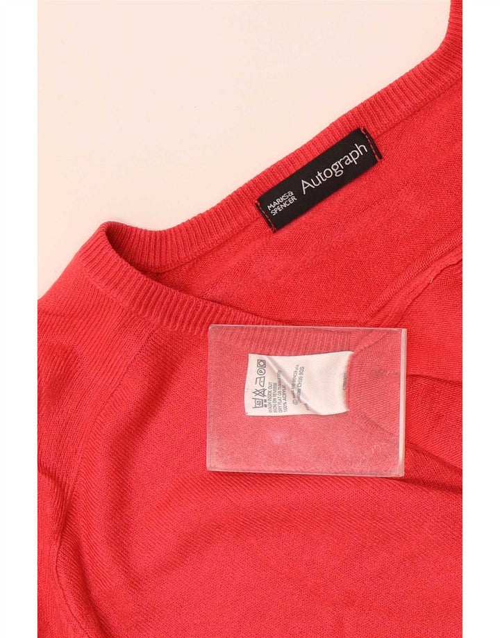 Marks & Spencer Męski sweter z dekoltem w kształcie litery V, duży, czerwony, akrylowy