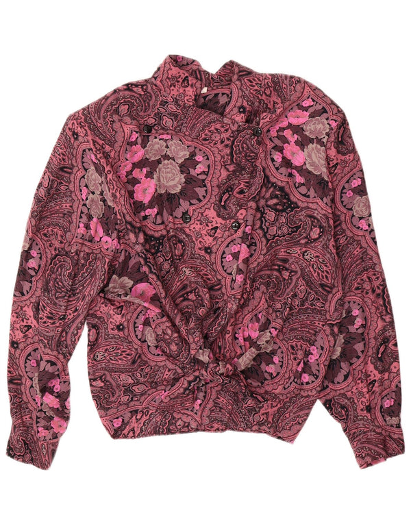 Damska bluzka koszulowa oversize VINTAGE UK 14, duża, różowa, w kwiaty, wiskoza