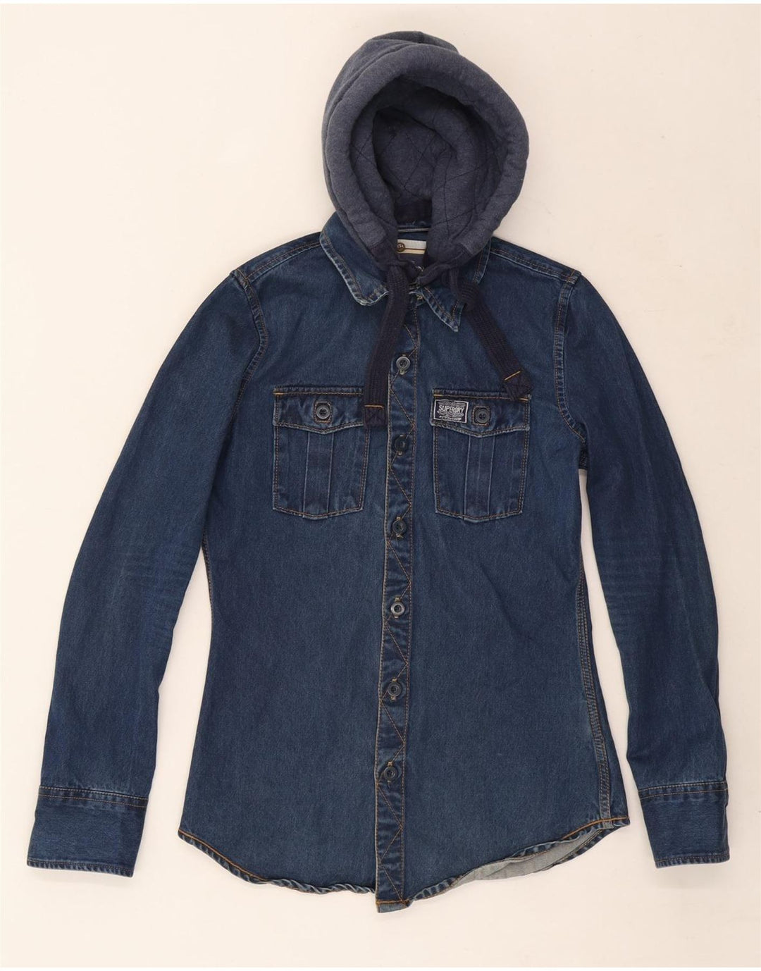 Męska koszula dżinsowa z kapturem Superdry, mała, niebieska, bawełniana