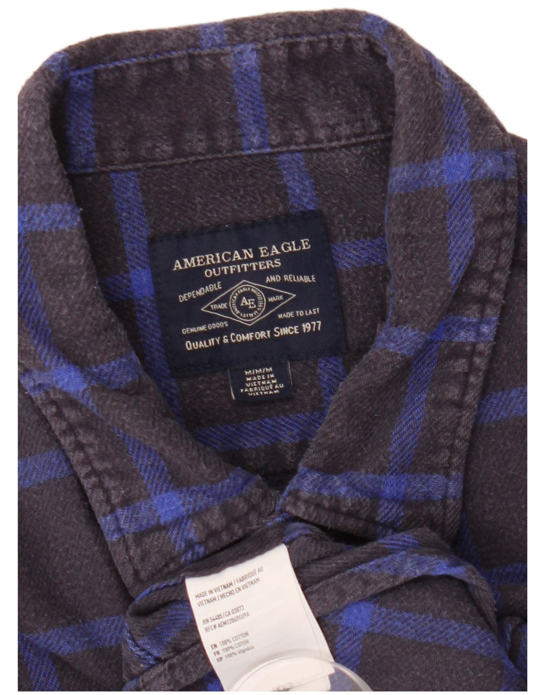 Koszula flanelowa męska American Eagle, bawełniana, w średnią granatową kratkę