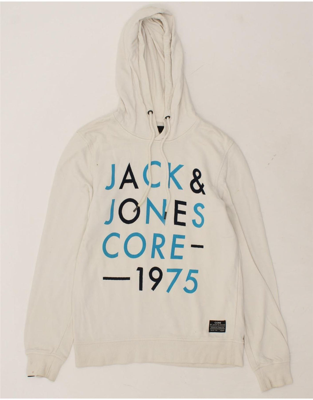 JACK & JONES Mens Graphic Hoodie Jumper Medium White Cotton Vintage Jack & Jones and Second-Hand Jack & Jones from Messina Hembry 