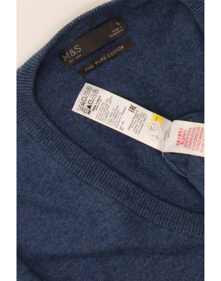 MARKS & SPENCER Męski sweter z dekoltem w kształcie litery V, duży, granatowy, bawełniany
