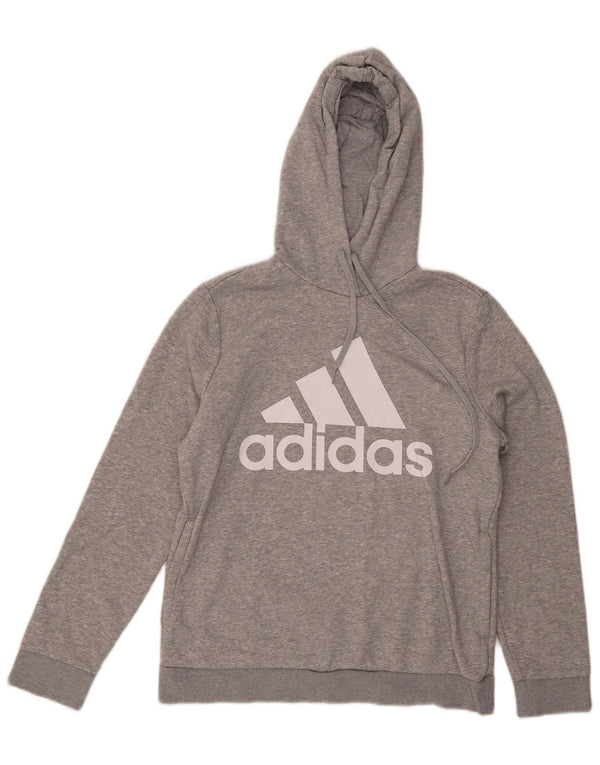 Adidas Womens Graphic Hoodie Jumper UK 16/18 Large Grey Flecked Cotton