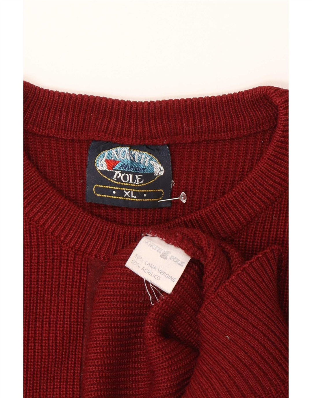 Męski sweter z okrągłym dekoltem North Pole XL, bordowa wełna