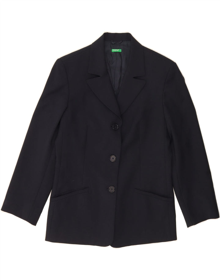 BENETTON Womens 3 Button Blazer Jacket IT 42 Medium Navy Blue Polyester Vintage Benetton and Second-Hand Benetton from Messina Hembry 