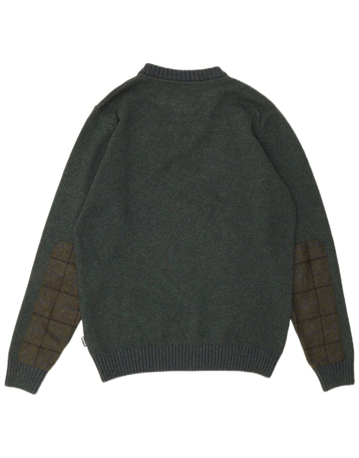 Męski sweter z okrągłym dekoltem Barbour, duży, zielony, wełniany blok kolorów