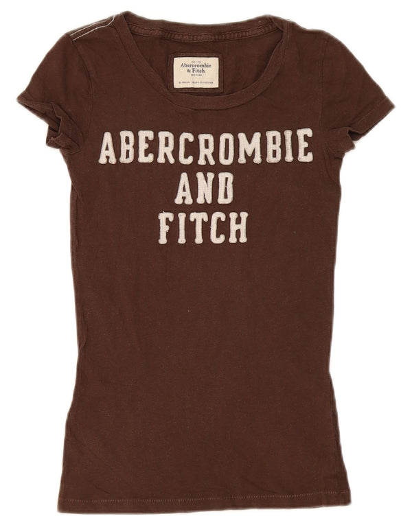 Damska koszulka graficzna Abercrombie & Fitch Top UK 4 XS, brązowa, bawełniana