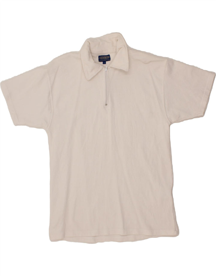 VINTAGE Mens Polo Shirt Large White Cotton Vintage Vintage and Second-Hand Vintage from Messina Hembry 