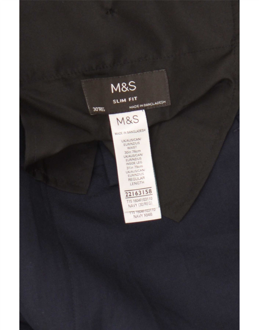 Męskie spodnie casual Marks & Spencer Slim Fit W30 L31 Granatowy poliester