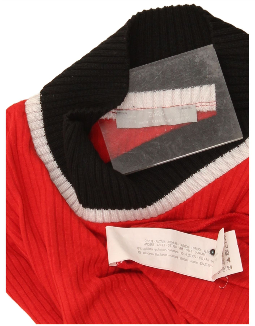 ZARA Womens Turtle Neck Jumper Sweater UK 8 Small Red Colourblock