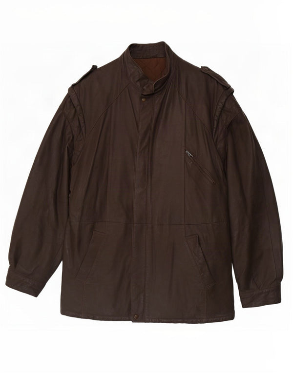Vintage Mens Military Leather Jacket IT 54 2XL Brown