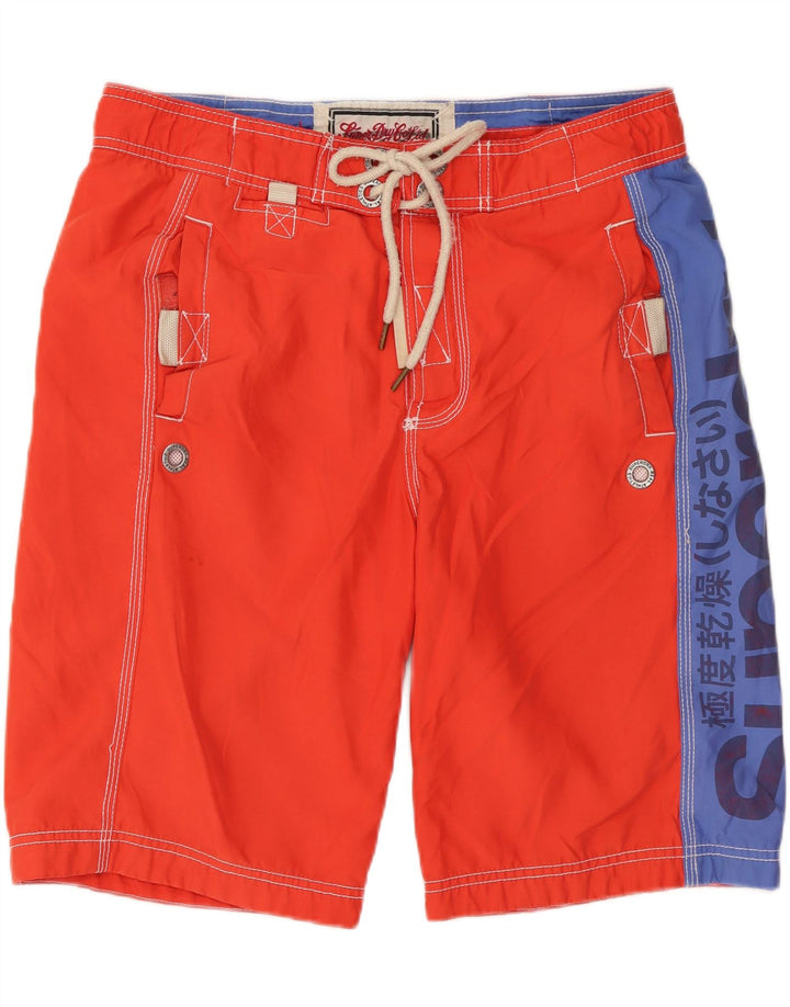 Męskie spodenki kąpielowe SUPERDRY z grafiką, małe, czerwone, z poliestru w blokach kolorów