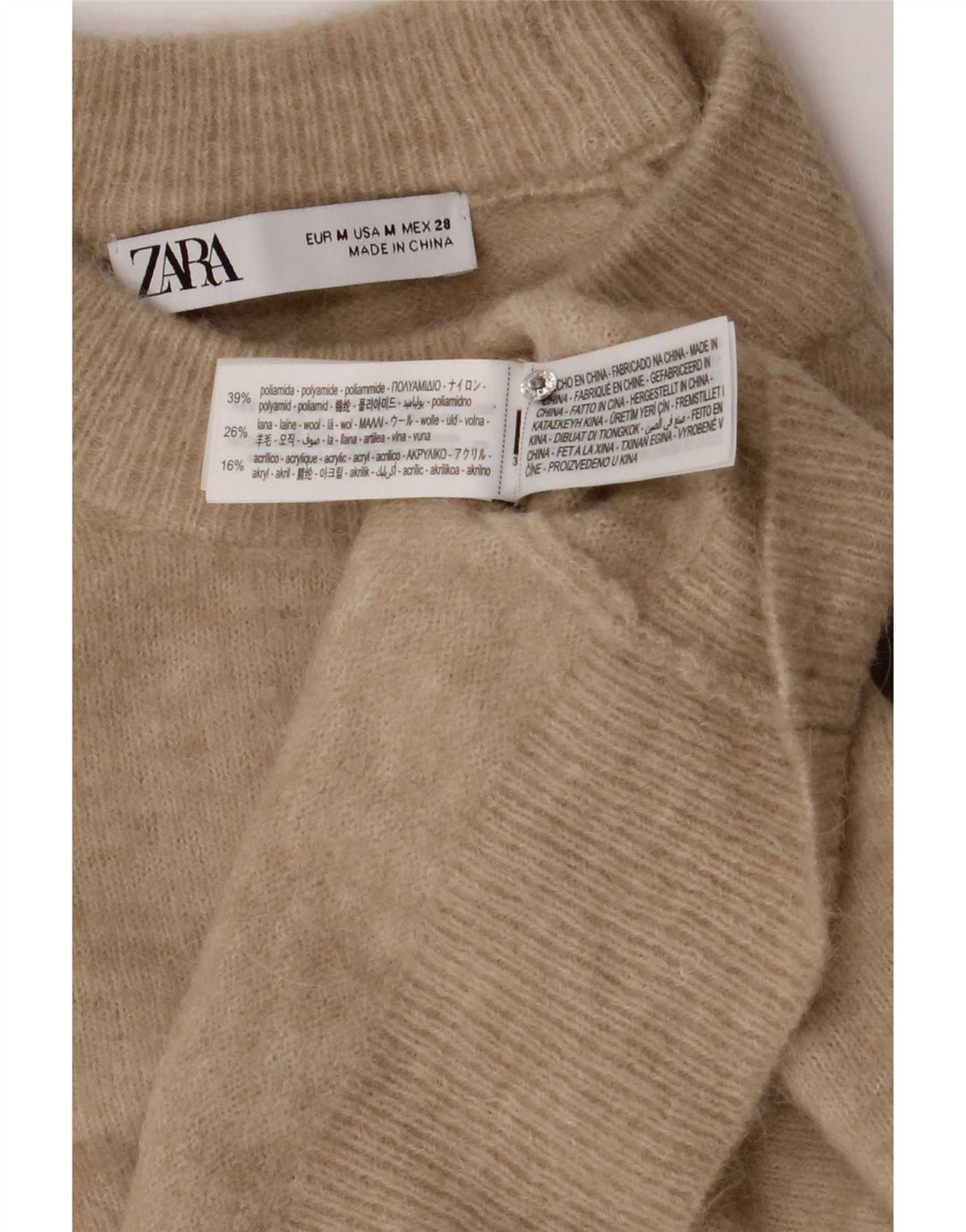 Sweter damski Zara z okrągłym dekoltem UK 14, średni beż, poliamid
