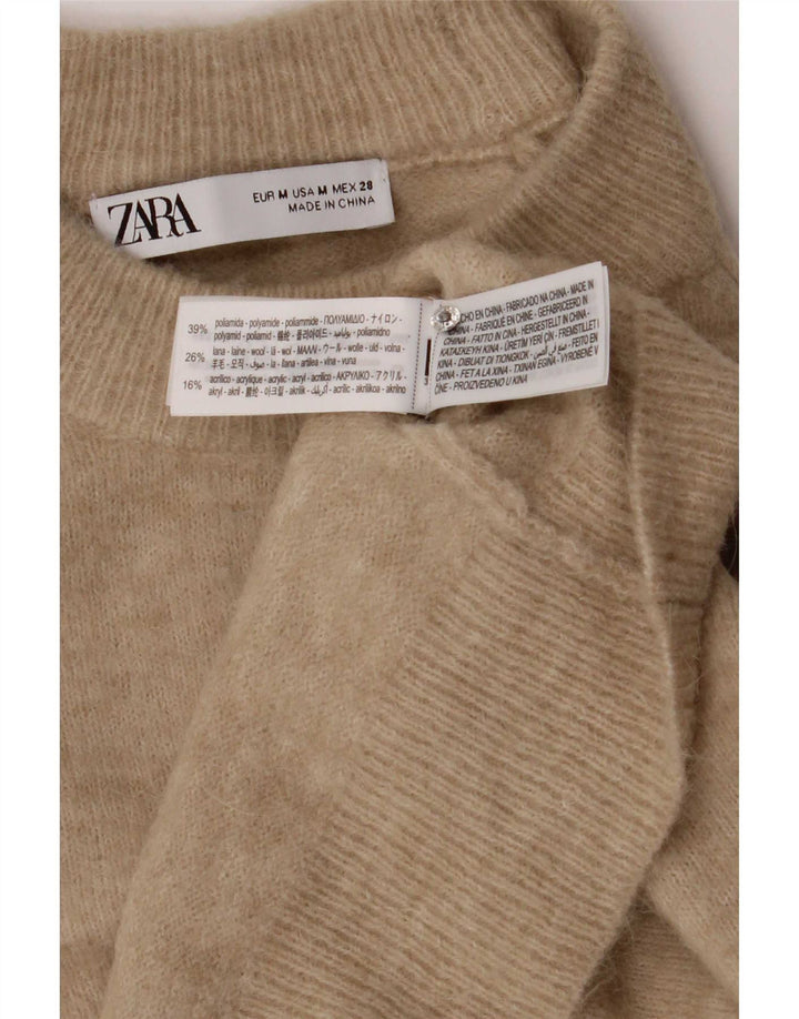 Sweter damski Zara z okrągłym dekoltem UK 14, średni beż, poliamid