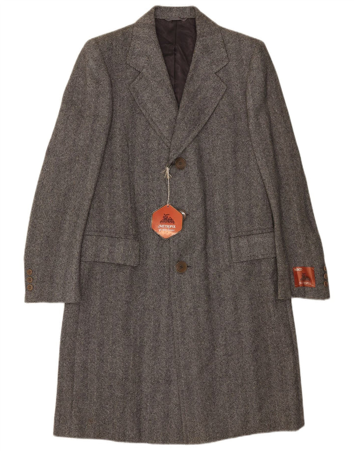 Płaszcz męski w stylu vintage IT 48 Średni szary wełniany w jodełkę