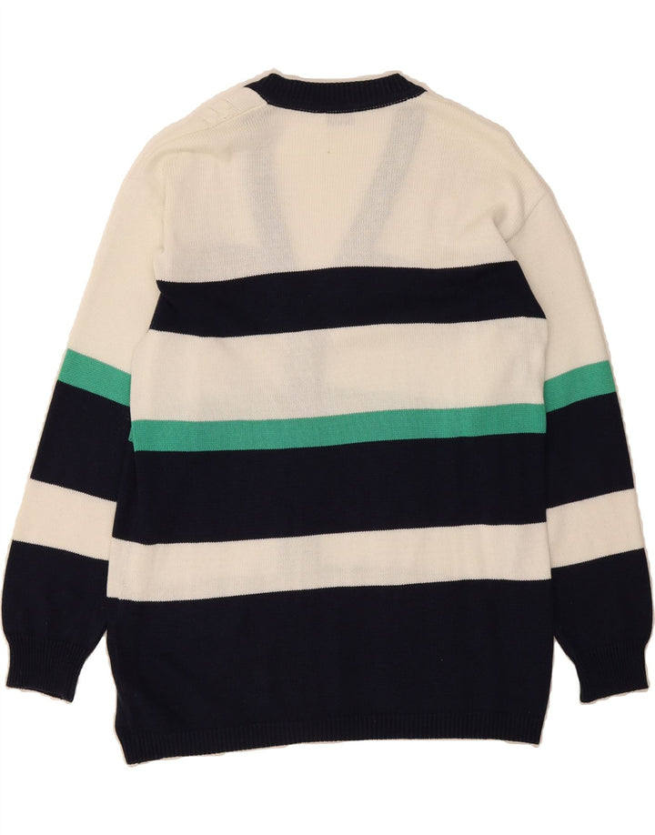 VINTAGE Womens Oversized Cardigan Sweater EU 42 Large Navy Blue Striped Vintage Vintage and Second-Hand Vintage from Messina Hembry 