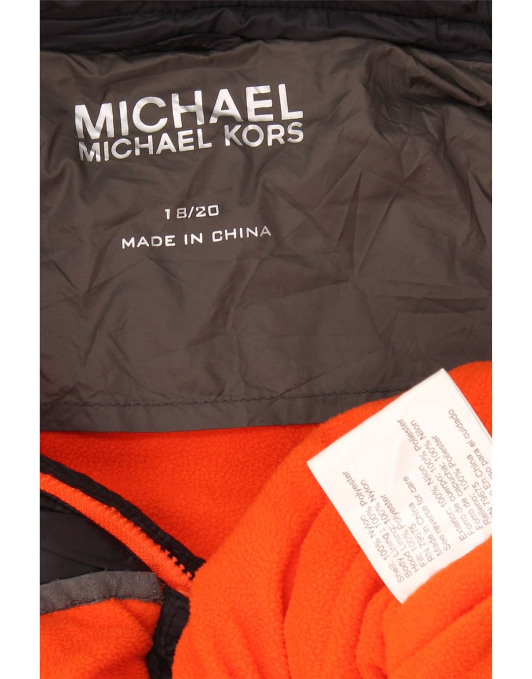 MICHAEL KORS Chłopięca wyściełana kurtka z kapturem, 15-16 lat, szary nylon w bloki kolorów