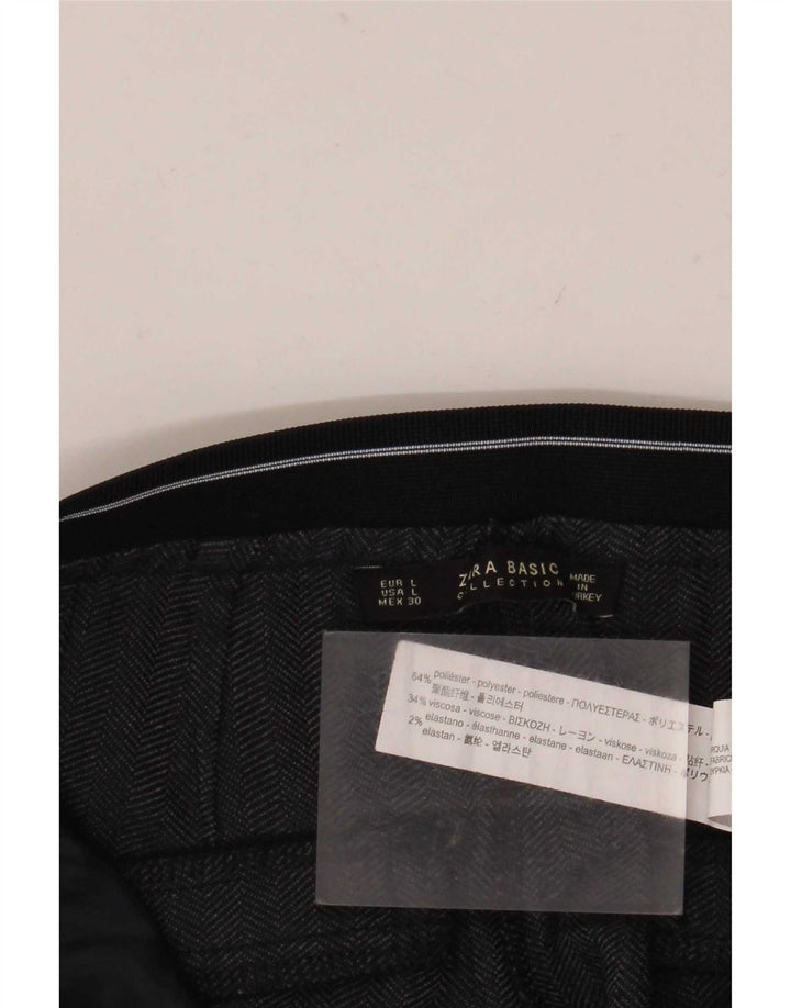Spodnie damskie Zara Slim Chino, duże W30 L28, czarny poliester w jodełkę