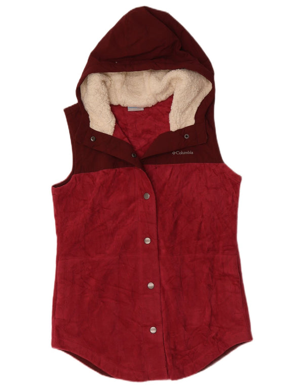 Columbia Womens Hooded Fleece Gilet UK 14 Medium Burgundy Colourblock