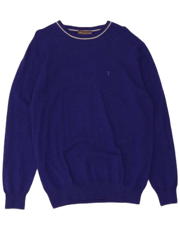 Męski sweter Trussardi z dekoltem w łódkę XL, granatowy, kaszmirowy