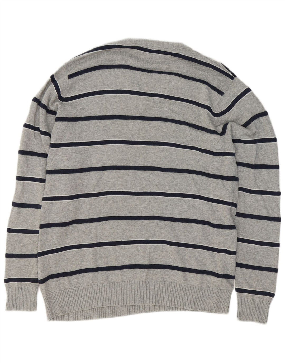 Męski sweter Marks & Spencer Blue Harbor z dekoltem w kształcie litery V, w średnie szare paski