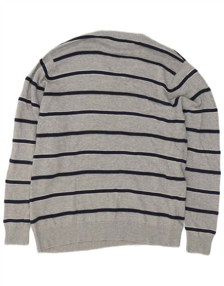 Męski sweter Marks & Spencer Blue Harbor z dekoltem w kształcie litery V, w średnie szare paski