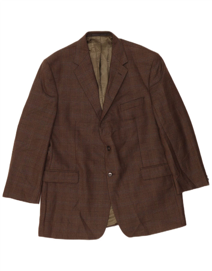 Marks & Spencer Męska długa marynarka zapinana na 2 guziki, UK 46 XL, wełniana khaki w kratę