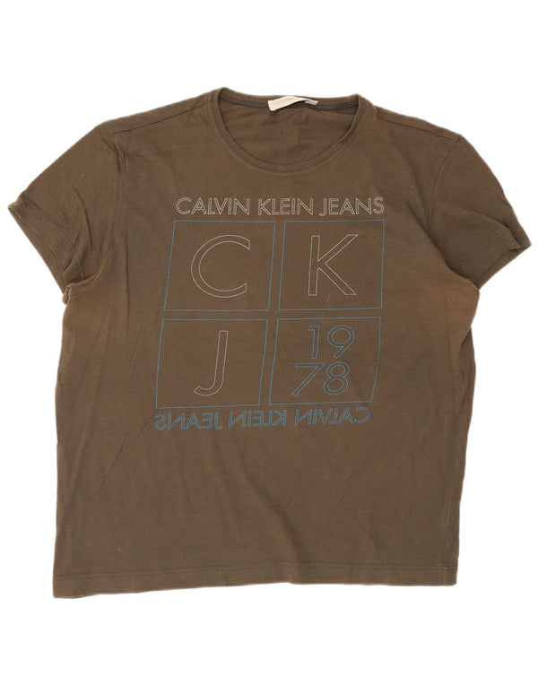Męski T-shirt z grafiką Calvin Klein Top 2XL Khaki