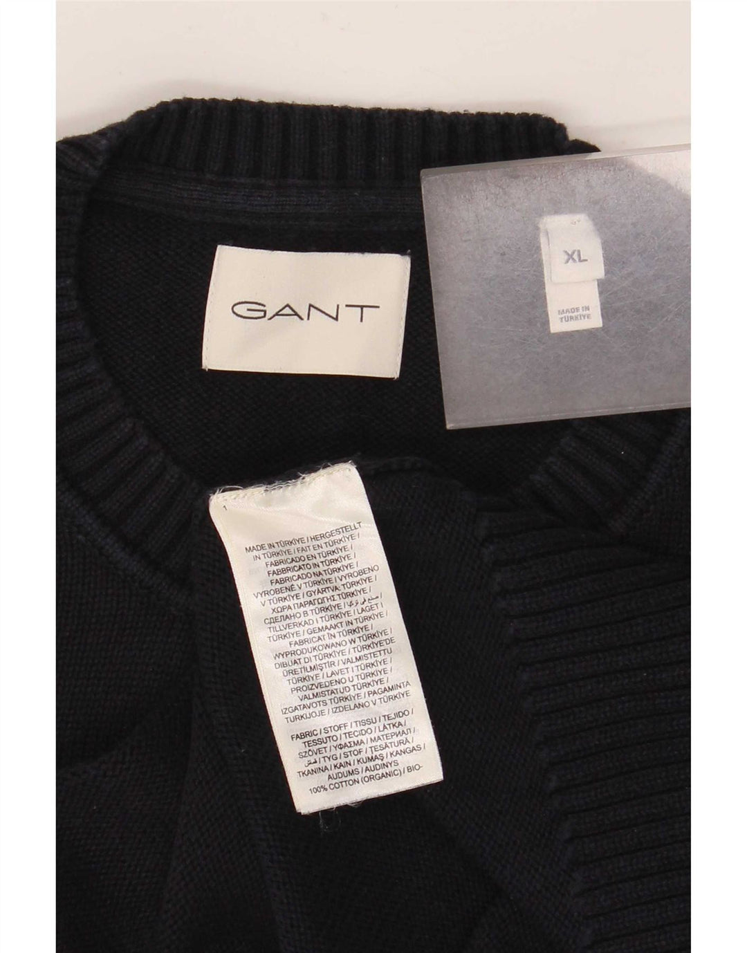 Męski sweter Gant z okrągłym dekoltem XL, granatowy, bawełniany