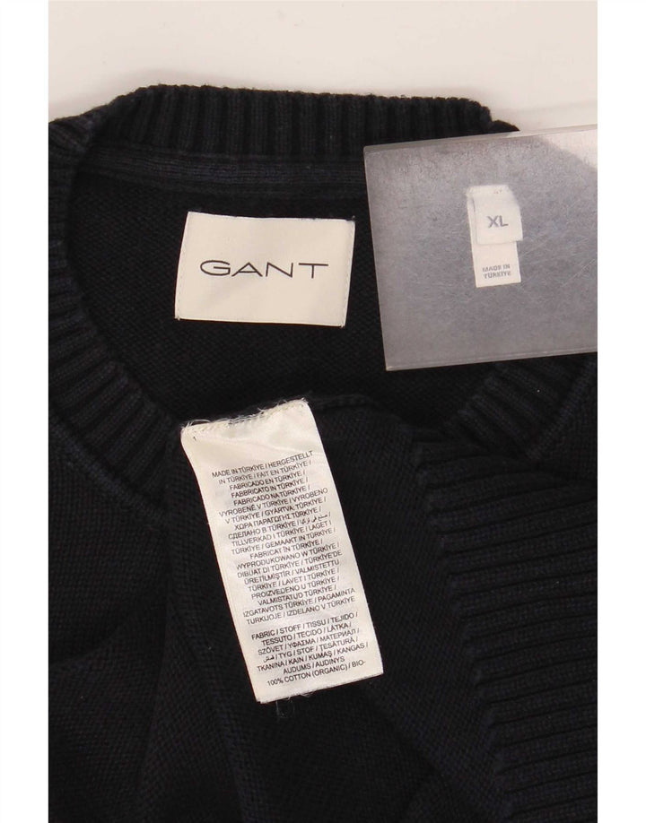 Męski sweter Gant z okrągłym dekoltem XL, granatowy, bawełniany