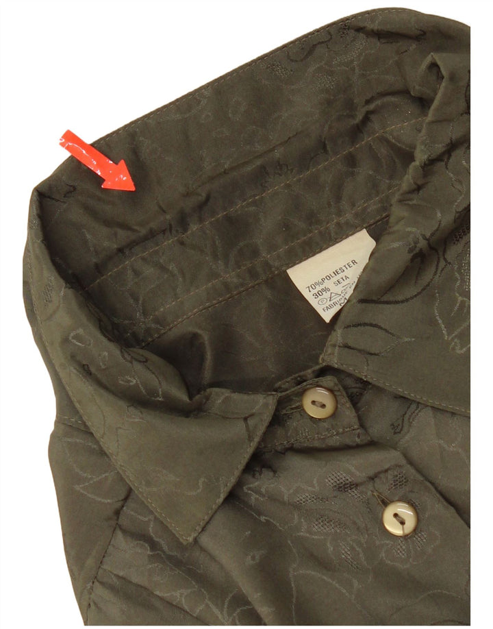 Damska bluzka koszulowa w stylu vintage UK 14, średni khaki, kwiatowy poliester
