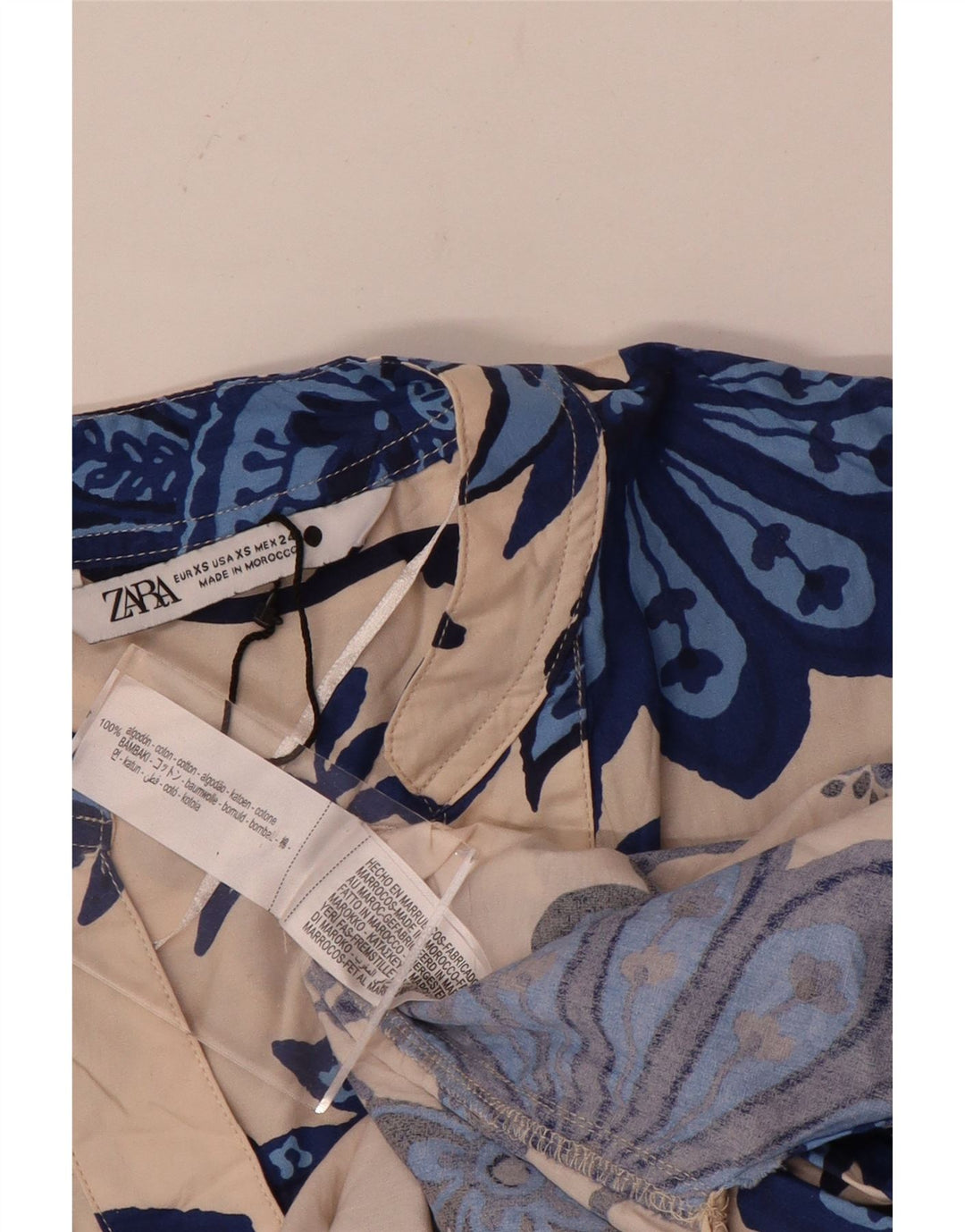 Damska koszula oversize Zara UK 6 XS, beżowa, bawełniana w kwiaty