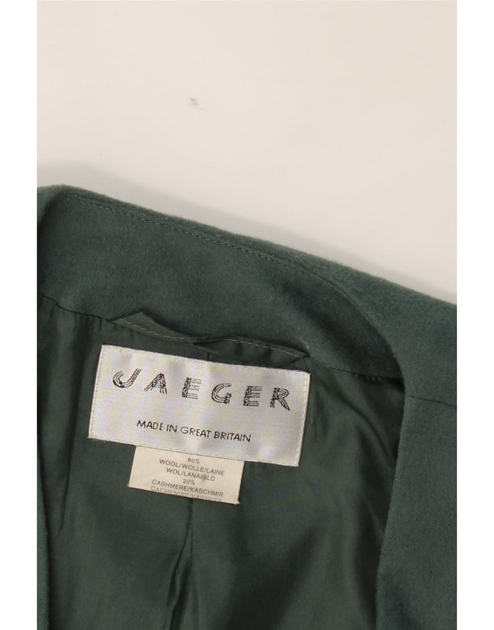 JAEGER Womens 3 Button Blazer Jacket UK 14 Medium Green Wool Vintage Jaeger and Second-Hand Jaeger from Messina Hembry 