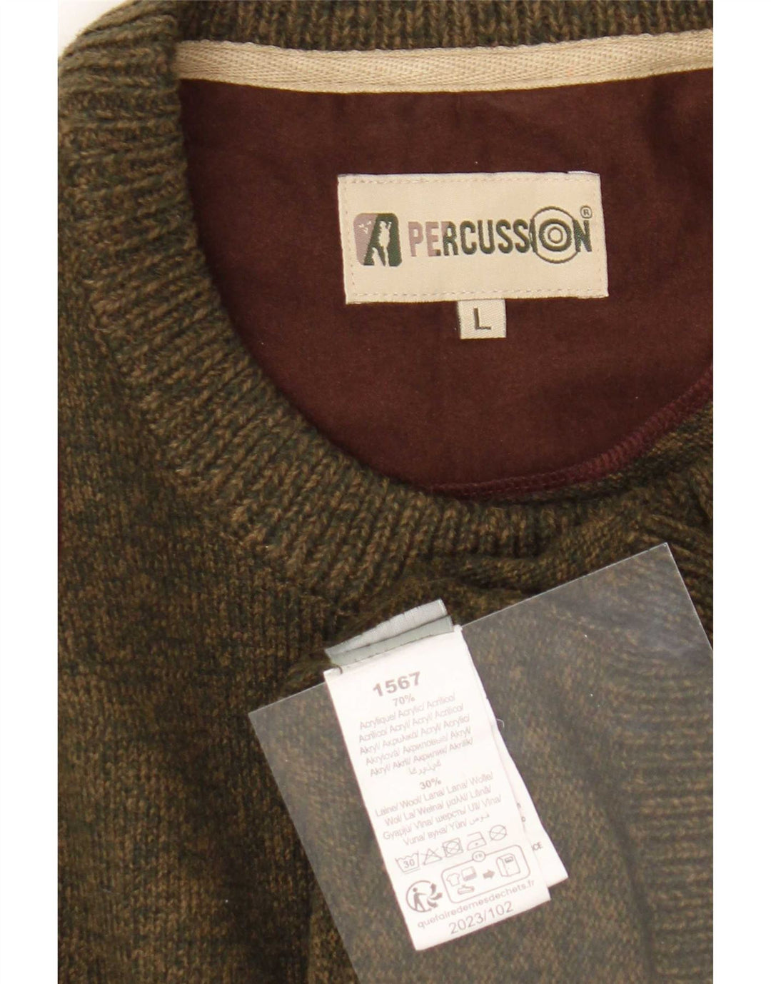 Męski sweter z okrągłym dekoltem Percussion, duży akryl w kolorze khaki