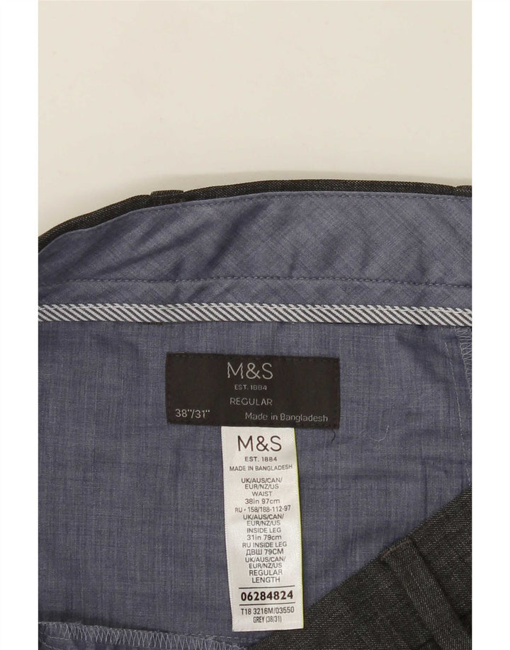 Męskie spodnie garniturowe Marks & Spencer W38 L31 Szary poliester