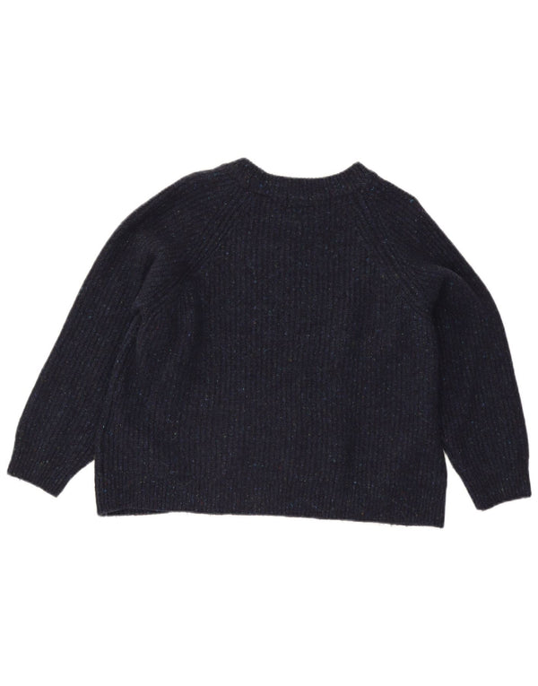 Damski sweter Superdry z dekoltem w łódkę UK 16, duży, granatowy, wełniany w cętki
