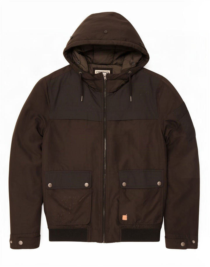 Męska kurtka bomberka z kapturem Jack & Jones UK 40, duża, czarna, poliester