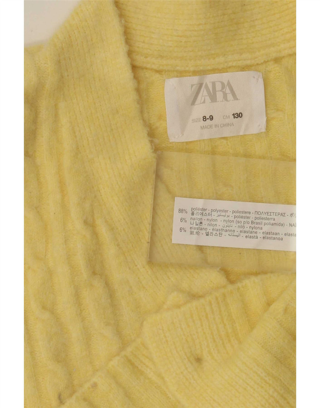 Sweter dziewczęcy o krótkim kroju Zara 8-9 lat, żółty, poliester