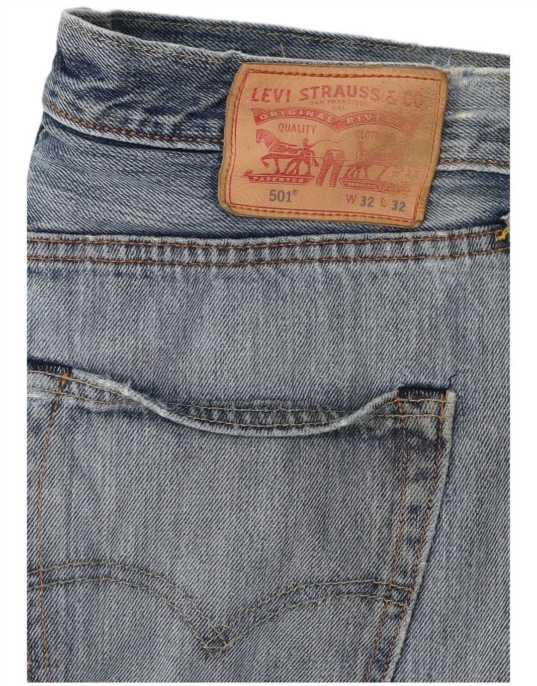 Męskie spodenki jeansowe Levi's 501 w trudnej sytuacji W32 Średnioniebieskie bawełniane