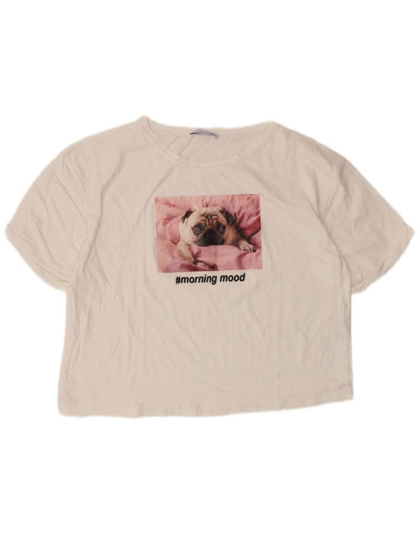 Damski T-shirt z krótkim rękawem Zara, UK 16, duży, biały, bawełniany