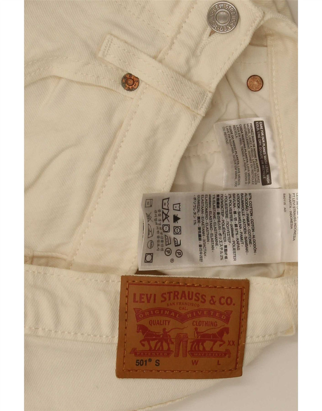 Damskie jeansy Levi's 501 Straight W25 L28 Off White Cotton